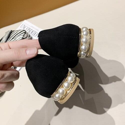 Womens Pumps Low Heels Fashion Shoes Office Dress Pointed Toe Slip On Woman Sexy Comfortable Female 2021 New Pearls Ladies