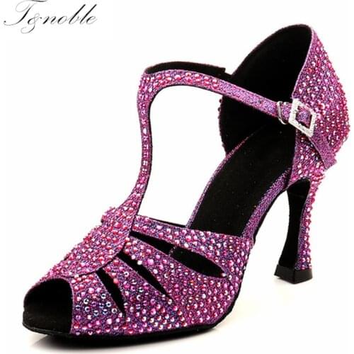 Latin Dance Shoes Woman Fabric Texture Rhinestones Salsa Shoes 10cm 9cm Heels Tango Bachata Kizomba Training Perform Shoes New