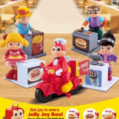 Bandai Jollibee Fun Store Happy Bee Fast Food Restaurant Scene Toy Collection Hand-made Desktop Decoration Gift Action Figures