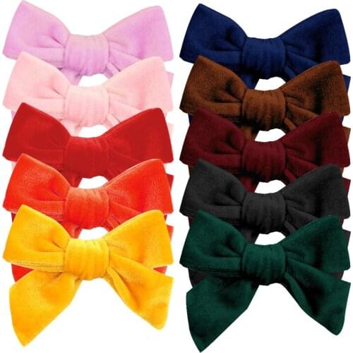 Oaoleer 2021 New 3.5Inch Velvet Hair Bows Solid Bow Knot Boutique Hairpins For Kids Girls Fashion Head Wear with Clips Headwear