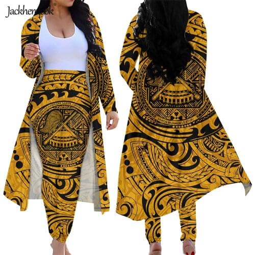 Jackherelook Womens Cardigan & Skinny Long Pants Vintage Samoa Polynesain Tribal Print Ladies Two Piece Outfits Long Leggings