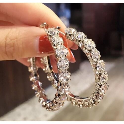 Female Luxury White Round Stone Hoop Earrings Fashion Gold/Silver Color Wedding Earrings Double Zircon Earrings For Women Gifts