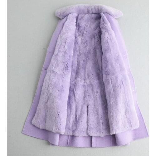 Fur Real Coat Female Natural Rabbit Fur Liner 100% Wool Coat Winter Jacket Women Mink Fur Collar Korean Long Jackets MY s