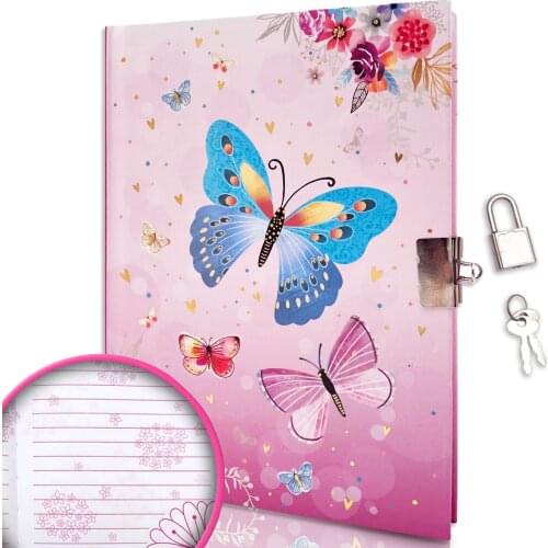 Diario Segreto with Lock and Key , 7x5.3 Inch 160 Pages Girls Notebok for Writing Drawing (Butterfly) , Secret Dream Journal