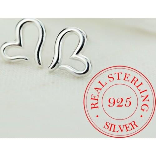 100% 925 Solid Real Sterling Silver Hollow Heart Stud Earrings for Women Girls Wedding Jewelry pendientes brincos