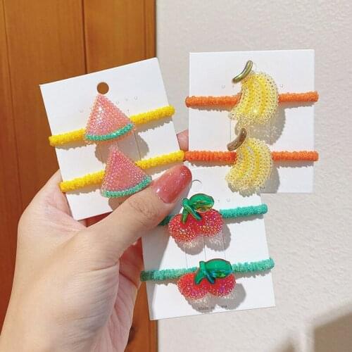 2 Pcs/Set Children Cute Acrylic Fruit Flower Elastic Hair Bands Baby Girls Soft Scrunchies Rubber Bands Kids Hair Accessories