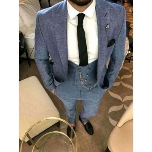 2019 Latest Design Custom Made Linen Men Suits Terno Masculino Bespoke Tuxedo Mens Wedding Suits 3 Pieces(Jacket+Pant+Vest+Tie)