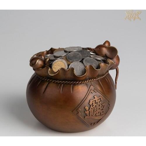 2021 Asia High grade decoration Handmade color COPPER Cornucopia treasure bowl Sculpture statue bring GOOD LUCK money business