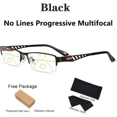 2021 Progressive Reading Glasses Multifocal Mens Business Glasses Half Frame Metal Alloy automatic adjustment Eyewear 1.5