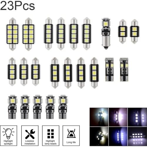 23pcs T10 5050 W5W 6000K 600Lm White Color Canbus LED Car Interior Inside Light Dome Trunk Map License Plate Lamp Bulbs for Cars