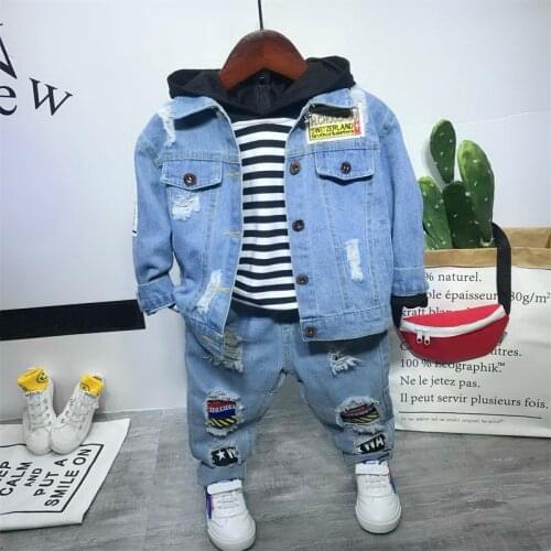 Kids Clothes Baby Boys Clothing Set Toddler Boy Clothing Kids Boys denim coat+hoodie + jeans 3pcs boy set Autumn 2-6years