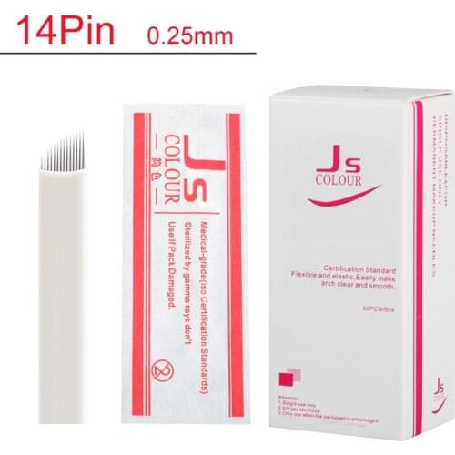 50 PCS 14Pin Permanent Makeup Manual Eyebrow Tattoo Needles Blade For 3D Embroidery Microblading Tattoo Pen Machine