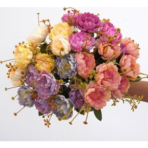 7 heads European Peony Rose Artificial Silk flower Bouquet Christmas home table decoration fake flower photography props