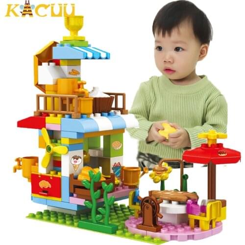 96PCS Revolving 3D Restaurant Building Blocks DIY Large Particle House Blocks Children Construction Bricks Figures Toys Gifts