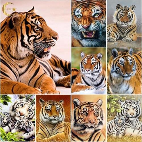 5D DIY Animal Scenery Diamond Painting Tiger Diamond Embroidery Cross Stitch Full Square Round Drill Manual Gift Home Decor
