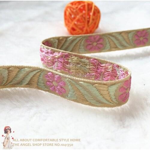 Free Shipping wholesale 1/2'' (12mmx20yards)Polyester Woven Jacquard Ribbon red flower lace