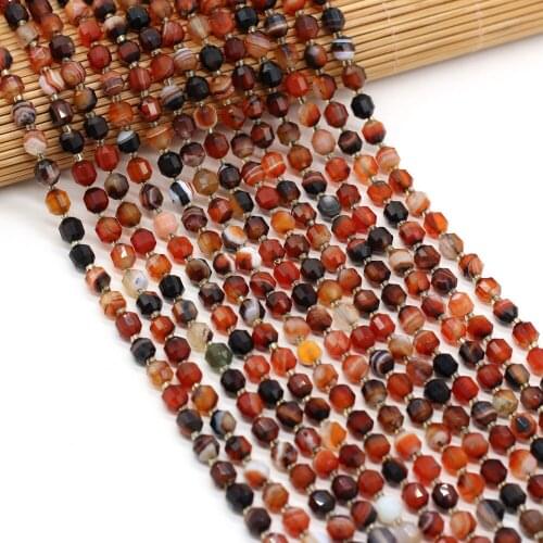 New Beaded Natural Stones Red Striped Agate Beads Fashion Irregular Round Faceted Beaded for Jewelry Making DIY Bracelets 6mm