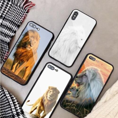 Ferocious lion Tempered Glass Phone Case For iphone 12 11 Pro Max 5 6 7 8 X XS XR XSMax Shell 12Pro Max Cover Shell