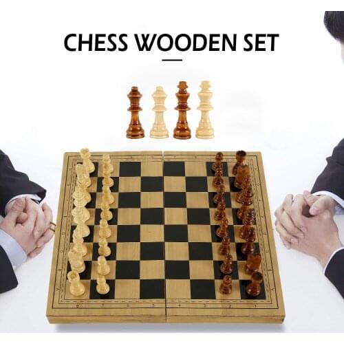 Wooden Folding Chess Set with Felted Game Board Backgammon Checkers Travel Games Birthday Gift for Kids Entertainment Toy