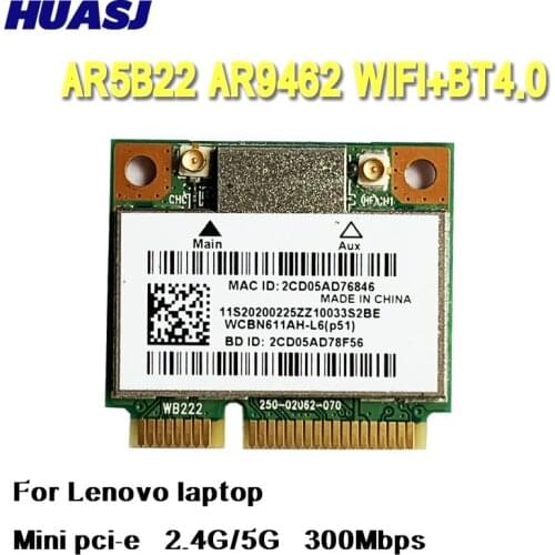 Huasj Atheros AR9462 AR5B22 802 dual band 300Mbps + Bluetooth4.0 Wifi WLAN card for Lenovo Y400 Y500 Y410P S215 U330 U430