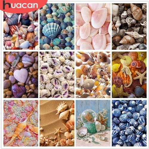HUACAN 5D DIY Diamond Painting Full Diamond Embroidery Seaside Starfish Conch Shell Diamond Cross Embroidery Diamond Mosaic