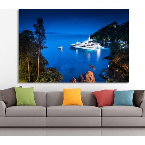 Italy Portofino Night Scene Vehicle Yacht Seascape Posters and Prints Wall Art Canvas Paintings For Home Decor