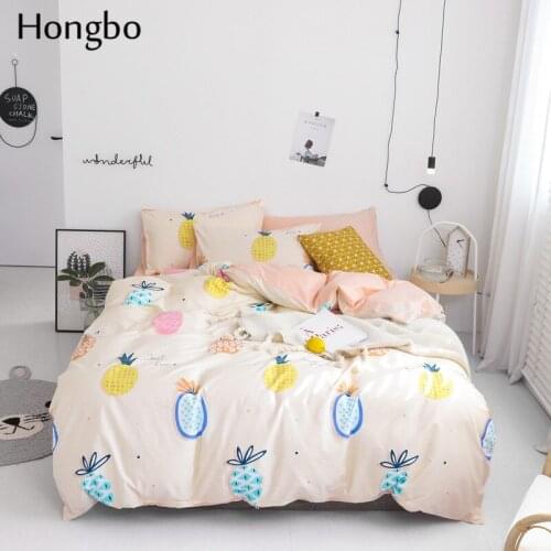 Hongbo Big Pineapple Printed Bedding Sets Small Fresh Styles Duvet Cover Set Bed Set Quilt Cover Bed Cotton