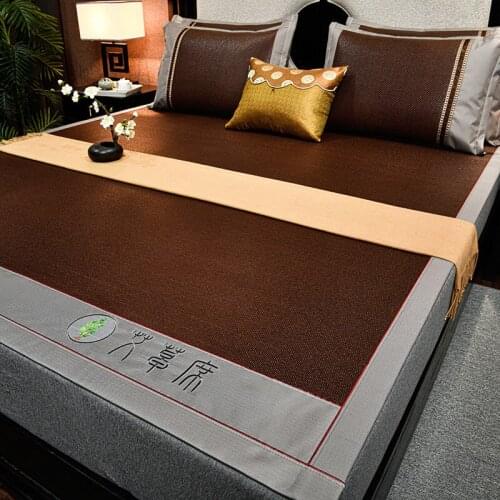 Rattan Mat 2/3Pcs Bedding Set Summer Cool Mat Set & Pillowcase Sheet Mattress Cover Protection Fitted Breathable Fold Bedspread