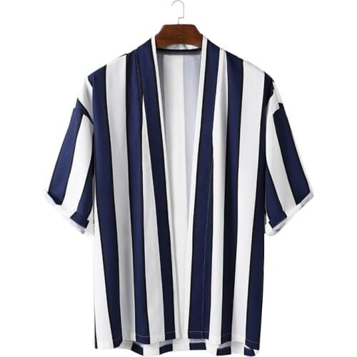 INCERUN Summer Men Striped Shirt Streetwear Loose Open Stitch Short Sleeve Shirt Fashion Shorts Beach Breathable Casual Mens Shi