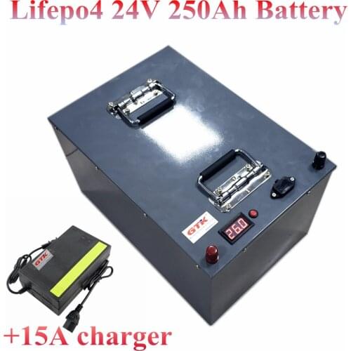 LiFePo4 24V 250Ah Deep Cycle Battery power station For Electric Vehicles 12V 24V 36V 48V EV RV storage solar energy +15A charger