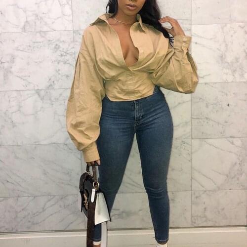 Fashion Women Tops and Blouses Vintage Lantern Sleeve Shirts Tunic Casual Loose V-Neck Elegant OL Blusas Chic Tunic Blouse Tops