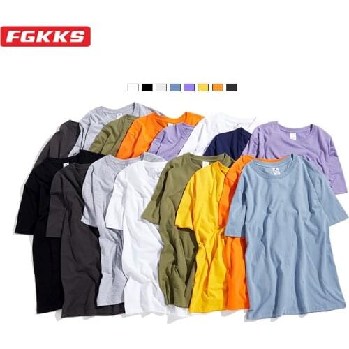 FGKKS Summer New Mens T Shirt Casual Short Sleeve Solid Color Men Basic T Shirts Daily Couples Tops Tees