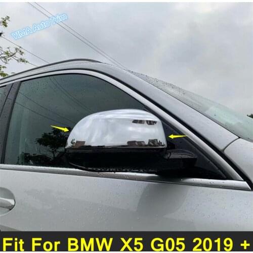 Lapetus Side Door Rearview Mirror Cover Trim ABS 2PCs Fit For BMW X5 G05 2019 - 2021 Chrome / Carbon Fiber Look Exterior Parts