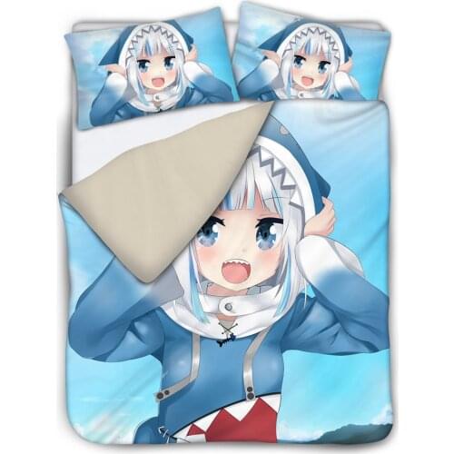 DARMIAN 2021 New Bed Pillowcase & Duvet Cover Sets Gawr Gura Hololive Anime Print Home Textiles Twin Queen King Size Bedding Set