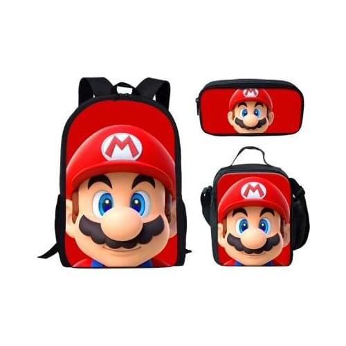 New Anime Mario Bros Backpack 3pcs Girls Boys Schoolbag Children Bookbag 3D Print Kids Set Mochila Backpack Shoulder Bags