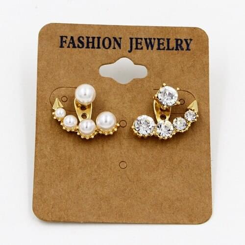 New design gold color earring jackets for women one side with pearls the other side is rhinestone brincos para as mulheres ouro