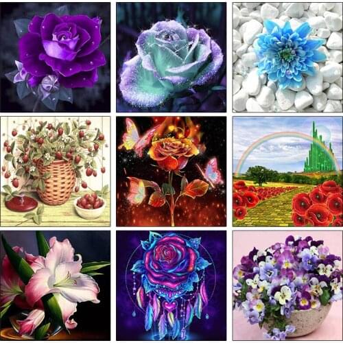 PDMDOG 5d Diamond Painting Poppy Flower Scenery Home Decoration Embroidery Mosaic Rainbow Landscape Diamond Art