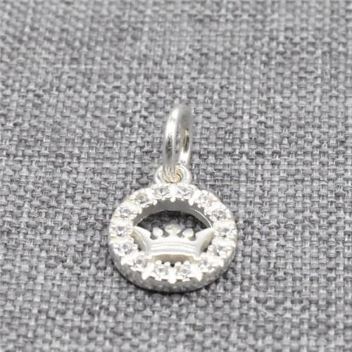 2pcs of 925 Sterling Silver Circle Royal Crown Charms with CZ for Necklace Bracelet Earring