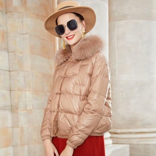 White Duck Down Coats Women 2021 New Fashion Real Fox Fur Collar Female Hooded Puffer Jackets Thicken Ladies Gloss Loose Outwear