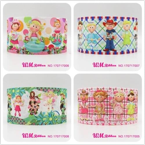 Q&N ribbon 3inch 75mm cartoon girl printed grosgrain ribbon webbing 50yards/roll for headband free shipping