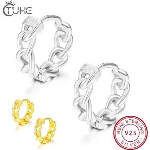 925 Sterling Silver Hoop Earrings For Women Cuban Link Shape Earrings For Women Fashion Jewelry High Quality Jewelry & Accessory