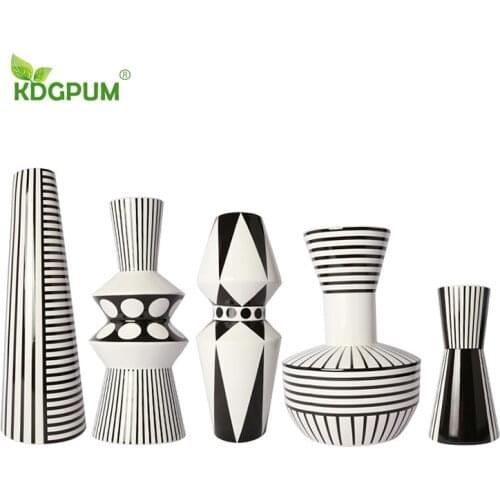 Modern Handmade Ceramic Vase Simple Geometric Shape Black And White Pattern Flower Pot Nordic Home Decoration Ornaments