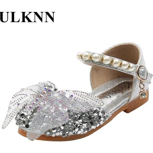 ULKNN Toddlers Baby Girls Shoes Kids Leather Shoes For Wedding Party Performance Lace Butterfly Rhinestone Bling Pearls Beading