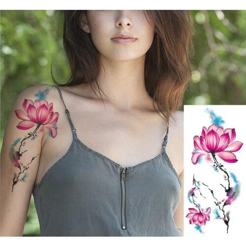 Waterproof Temporary Tattoo Sticker waist arm girls rose lotus plum flower tatto stickers flash tatoo fake tattoos for women 7