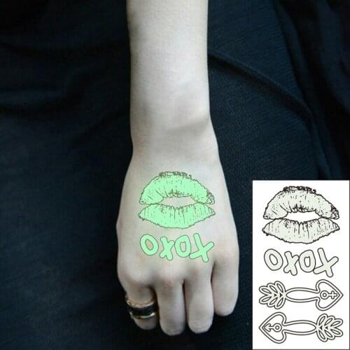 Waterproof Temporary Luminous Tattoo Sticker Sexy Mouth Lips Gender Signs Letter Flash Tatoo Fake Tatto for Kids Women Men