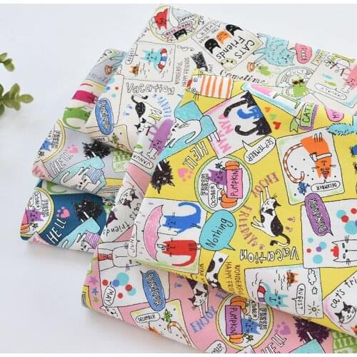 Japan vintage Retro cottonCartoon cat pattern handwork fabric Childrens clothing shirt cloth for DIY Bag 1 order=50cm*110cm