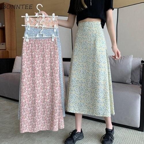 Skirts Women Floral A-line French Version Retro Empire Gentle Trendy Office Lady Elegant Girl Mid-calf Female Leisure Chic Daily