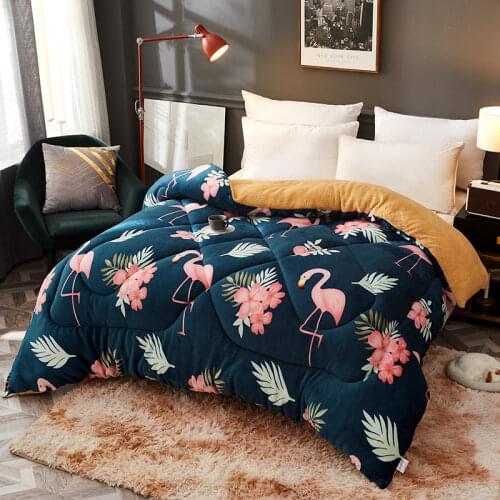 Plant Floral Lamb cashmere and velvet Fabric warm winter wool quilt thicken comforter duvet blanket king queen single