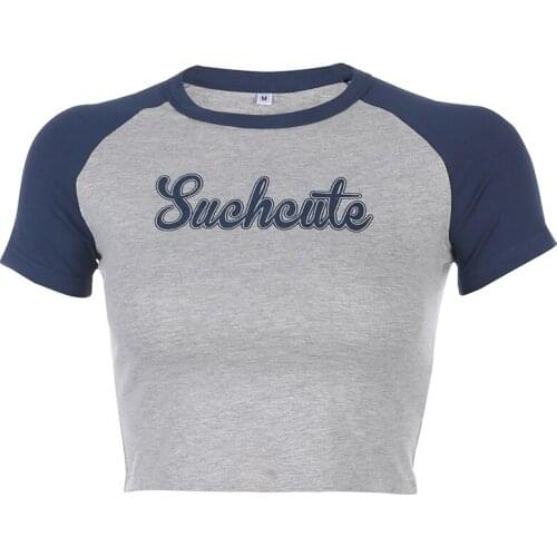 Weekeep Letter Print Patchwork Cropped t shirt Women Sexy Streetwear Short Sleeve Tee Shirt Femme 2020 Summer t-shirt Tops
