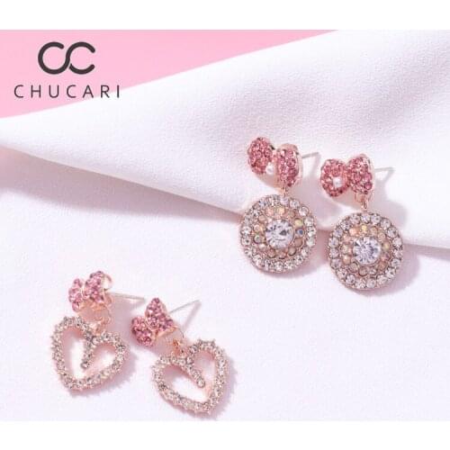 CHUCARI Heart Acrylic S925 Silver Stud Earrings Sweet Lovely Bow Tie Pink Love Earrings Fashion Jewelry Womens Crystal Earrings